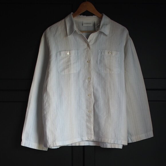 Liz Claiborne | Linen/Cotton Blend Striped Shirt - Picture 1 of 5